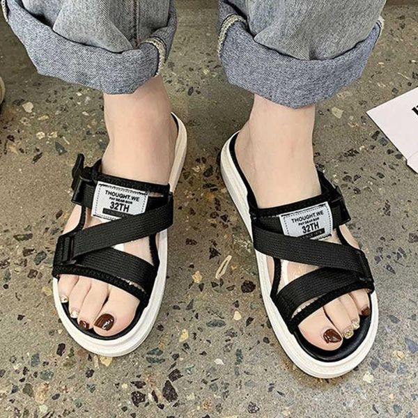 

slippers summer casual transparent pvc flat women 2021 comfort soft open toe sandals woman beach sports flip flops mujer, Black