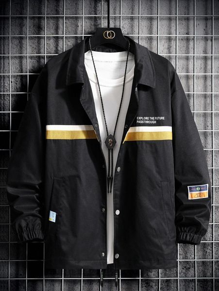 

men letter graphic colorblock jacket without tee c48a#, Black;brown