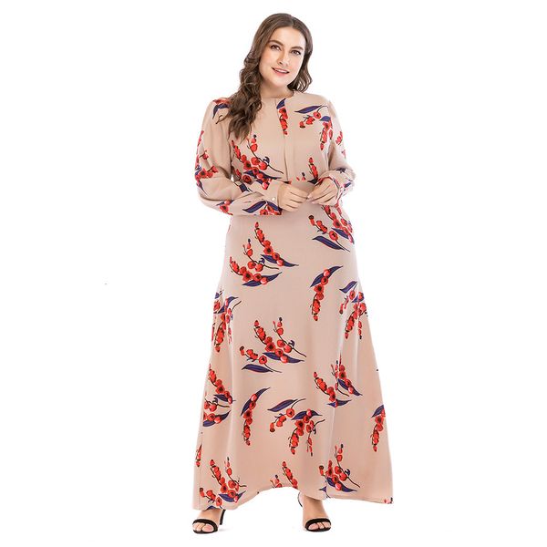 

sleeve printed ankle length size maxi feminine spring neck dress ta9074 p0a7, Black;gray