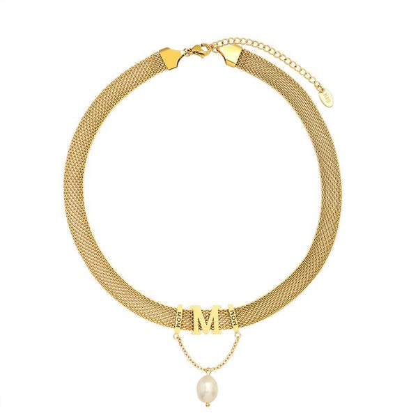 

pendant necklaces ychm mom natural freshwater pearl weaved choker necklace for women letter m christmas gift mother stainless steel jewelry, Silver