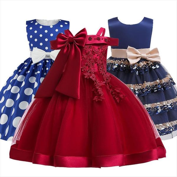 

elegant girl princess dots bow dress children christmas performance show costume kids dresses for girls 2 4 8 10 years, Red;yellow
