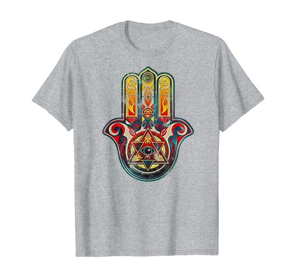 

hamsa hand all seeing eye vintage lucky charms fortune yoga t-shirt, White;black