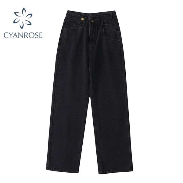 

high waist jeans woman wide leg female pants straight loose black mom fashion baggy boyfriend jean women trousers 210708, Blue