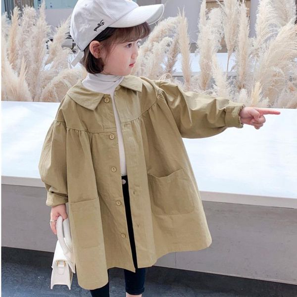 

coat girls fashion windbreaker 2021 spring autumn outerwear long trench for kids turn-down collar jacket single breasted coats, Blue;gray