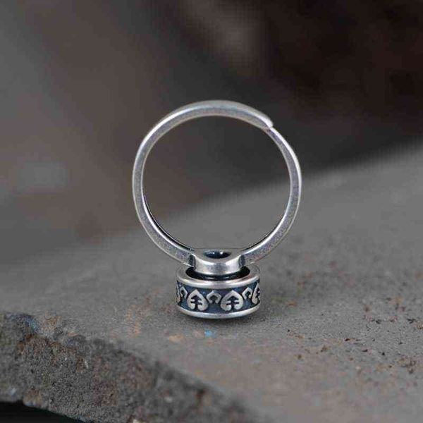 

silver retro buddhist prayer wheel ring six-character mantra ring rotating ring g1125, Slivery;golden