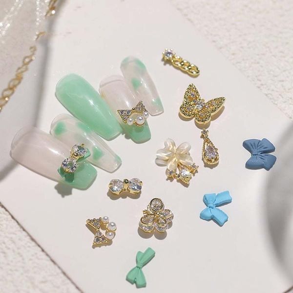 

nail art decorations butterfly zircon jewelry frosted bowknot temperament pearl super flash diamond rhinestone decoration tool, Silver;gold