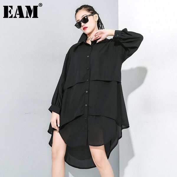 

casual dresses [eam] women black irregular big size long dress lapel sleeve loose fit fashion tide spring autumn 2021 1dd2333, Black;gray