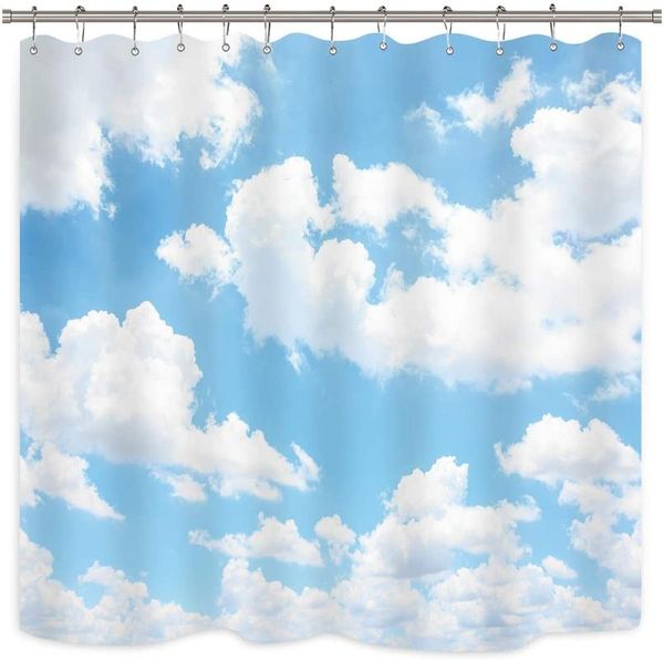 

shower curtains blue sky white cloud curtain waterproof fabric polyester bathroom bathtub decoration 12 pack plastic hooks