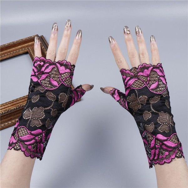 

half fingers gloves women summer stretch thin fingerless driving gloves silk half finger anti-slip sunscreen anti-uv, Blue;gray