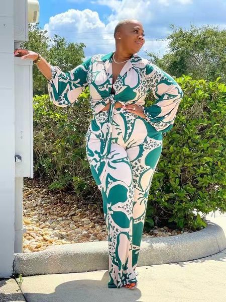 

women's two piece pants 2021 ladies fall fashion casual bohemian elegant long sleeve print wide leg set, White
