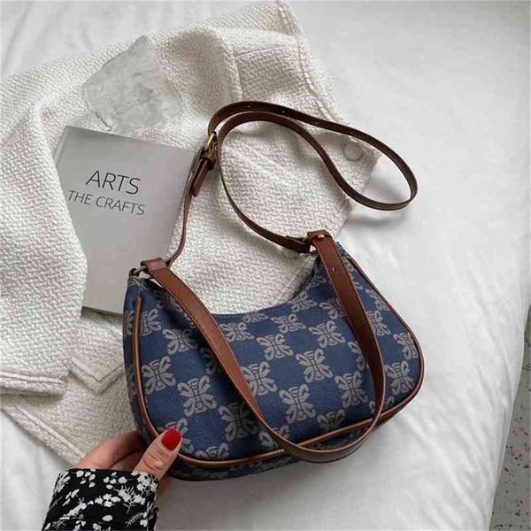 

2022 latest handbag factory store small crescent women's old flower single shoulder portable half moon texture popular style