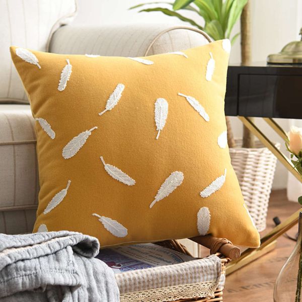 

nordic pillow fabric ginger feather embroidery lian lu sofa cover cushion, White