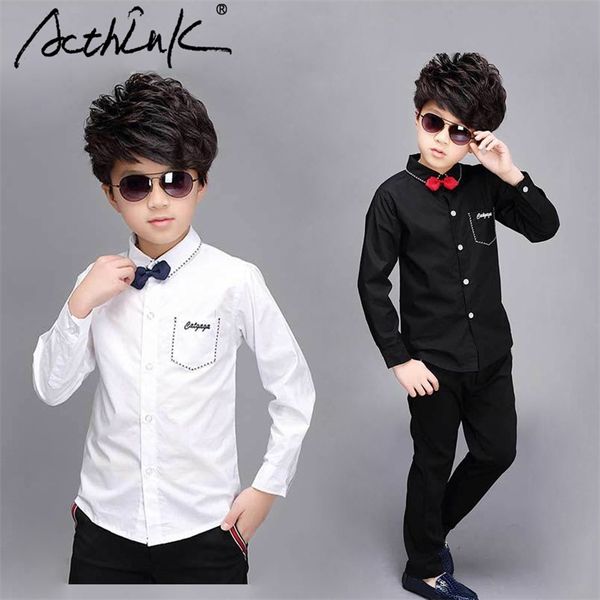 Acthink New Big Boys Casamento de Casamento com Bowtie Adolescente Meninos PretoWhite Formal Camisas Bolsos Crianças Escola Camisas 16 Anos 210306