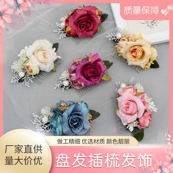 

bohemian korean plate hair double camellia headdrs bridal combs, Golden;silver