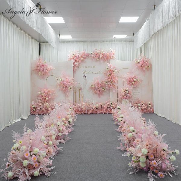 

decorative flowers & wreaths custom pink series wedding floral arrangement artificial flower row table road lead t stage backdrop corner bal