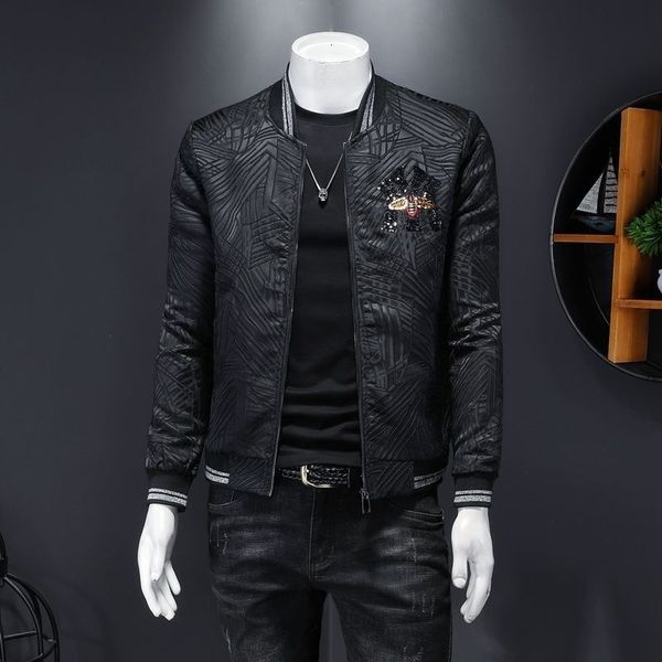 

men's jackets fashion brand fashion men's jacket embroidered jacquard firefighter casual stripe printed high-grade retro, Black;brown