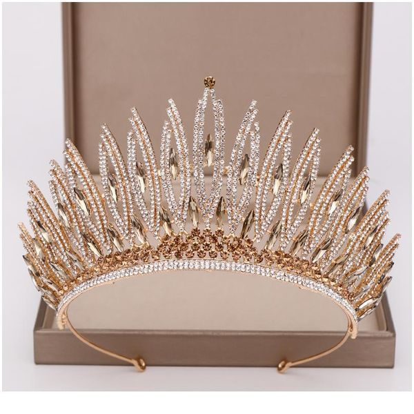 

luxurious rhinestone crystal gold wedding big crown queen bridal tiara women beauty pageant bridal hair jewelry accessor qylrya, Silver