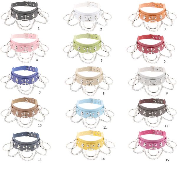 

punk personality exaggerated pu leather collar jewelry female gothic necklace o-ring chain neck collar accessories, Silver