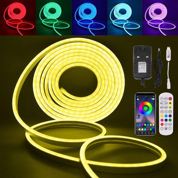 

strips mini remote bluetooth music neon led strip light 5m 10m 12v 96leds/m waterproof rgb flexible tape ribbon with phone app control