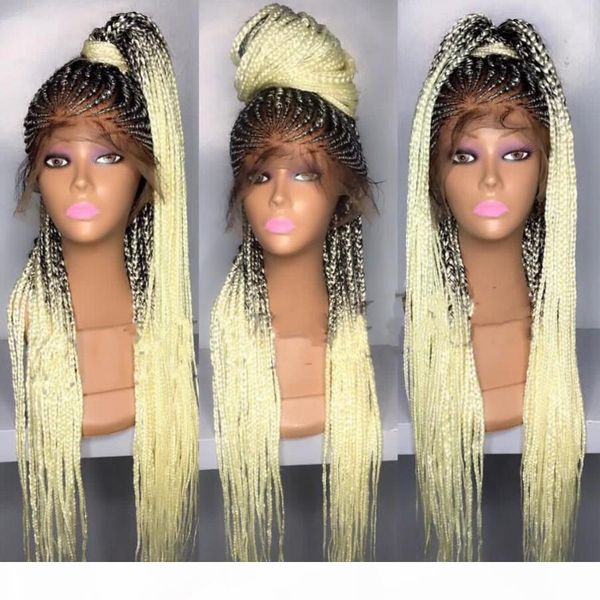 

fashion ombre black to blonde new braided hair glueless synthetic lace front wigs with baby hair heat resistant box braids wigs for women