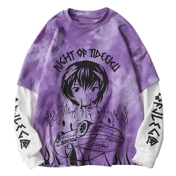 

men's hoodies & sweatshirts lacible streetwear anime printed harajuku sweatshirt fake two tie dye hip hop winter pullover cotton h, Black