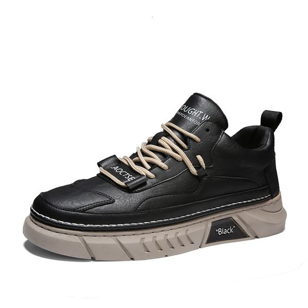 

2021 autumn winter men's plush and cotton high board korean leather sho leisure trend martin boots, Black