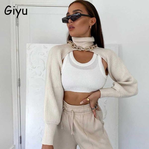 

women's sweaters giyu knitted sweater women 2021 autumn winter turtleneck pullover lantern sleeve fashion casual pull femme outwear, White;black