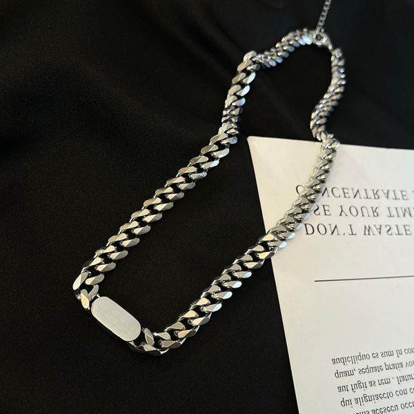 

hip hop exaggerated cuban chain street necklace men's and women's collarbone chain personality jewelry titanium steel does not fad, Black