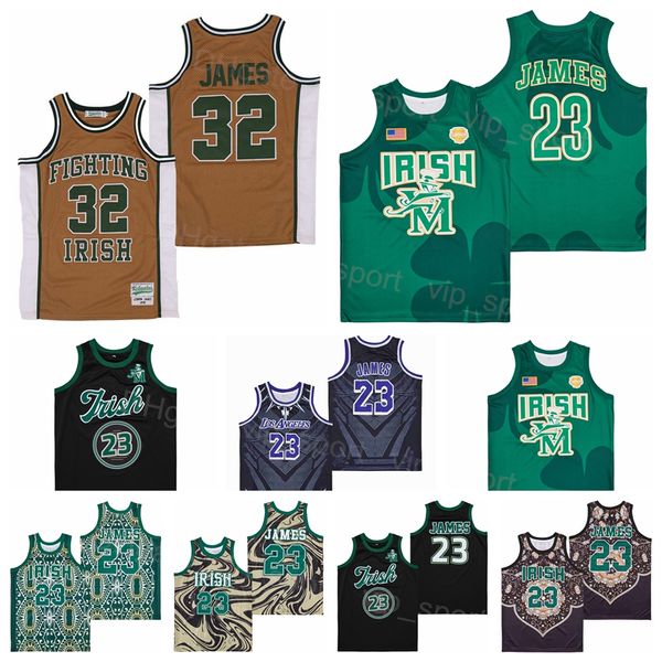 Marmor Basketball LeBron James High School Trikot 23 St Vincent Mary Fighting Irish CROWN Schwarz Braun Grün Team Alle genäht für Sportfans Atmungsaktive reine Baumwolle