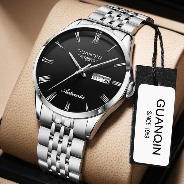 

wristwatches swiss genuine guanqin ultra-thin watch men's mechanical automatic fashion casual waterproof, Slivery;brown