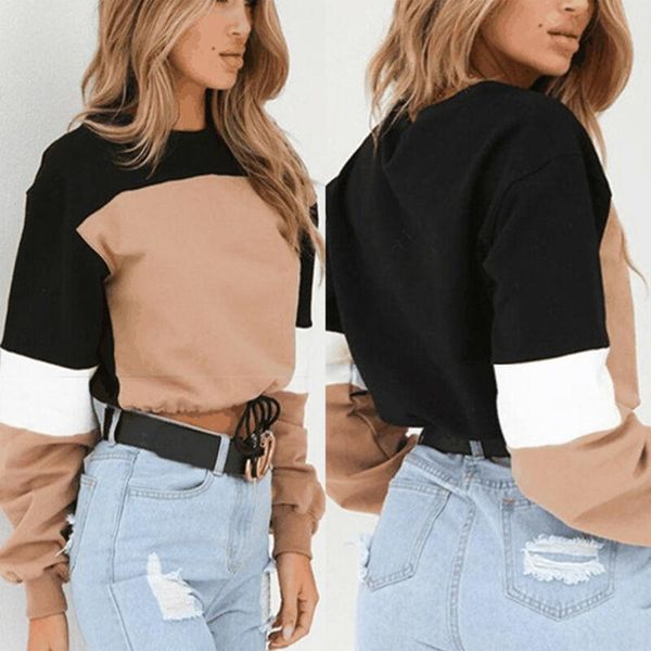 

women's blouses & shirts women long sleeve hoodie sweatshirt ladies jumper sweater cropped pullover, White