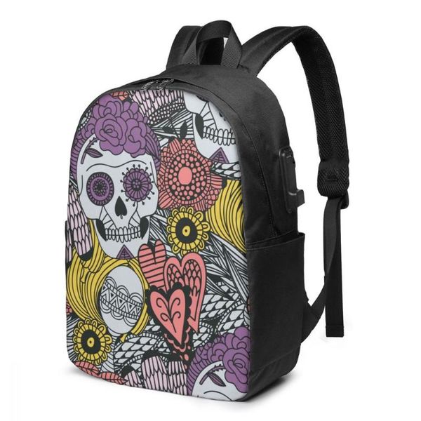

backpack mexican floral skull women men usb charge school bag for girl boy travel lapbookbag daypack
