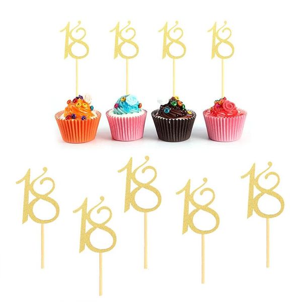 

other event & party supplies 24pcs golden digital cake er 18 years old happy birthday anniversary cupcake decoration dessert baking inse
