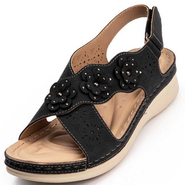 

sandals gladiator platform women's summer shoes fashion women flowers beach sandal wedges comfortable sandalias mujer wsh4080, Black