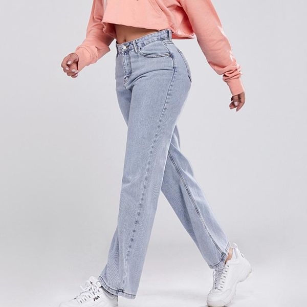 

fall winter casual plus size loose jeans high waist jeans boyfriend for women, Blue
