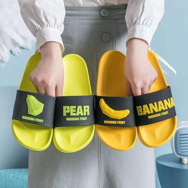 

2021 fruit women slippers home cute cartoon banana shoes summer indoor flats orange bathroom slides anti slip male lover shoes, Black