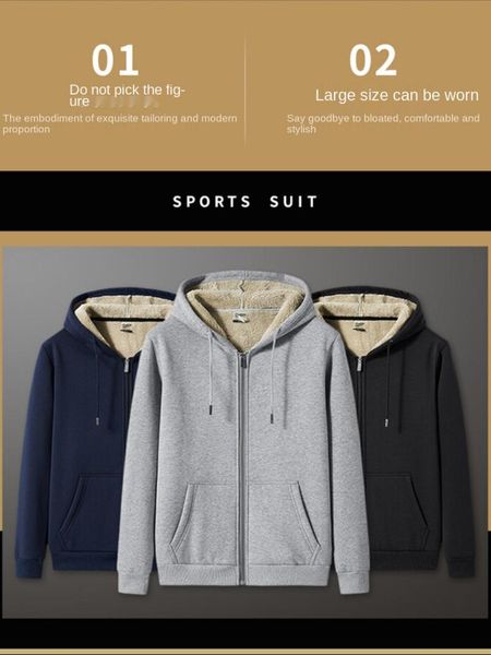 

men's hoodies & sweatshirts 100% cotton coat oversized family plush heavy hooded jacket young middle-aged senior, Black