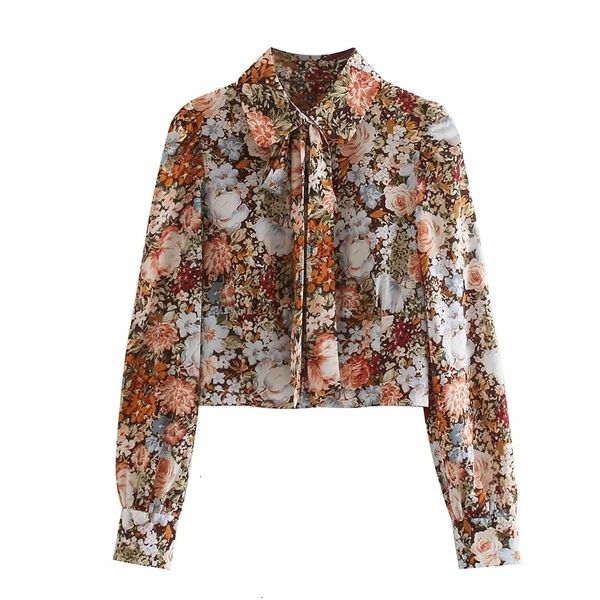 

bow new floral print crop women blouse long collared button up shirt woman fashion elegant laddies blouses 7vwp 02tr, White