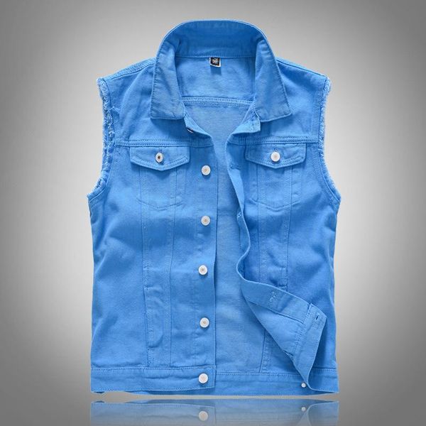 

men's vests solid color denim vest jacket trend blue purple youthful and simple self-cultivation all-match male cowboy women, Black;white