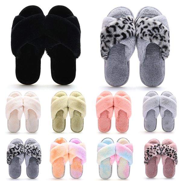 

wholesale classics winter indoor slippers for women snow fur slides house outdoor girls ladies furry slipper flat platforms soft shoes sneak, Black