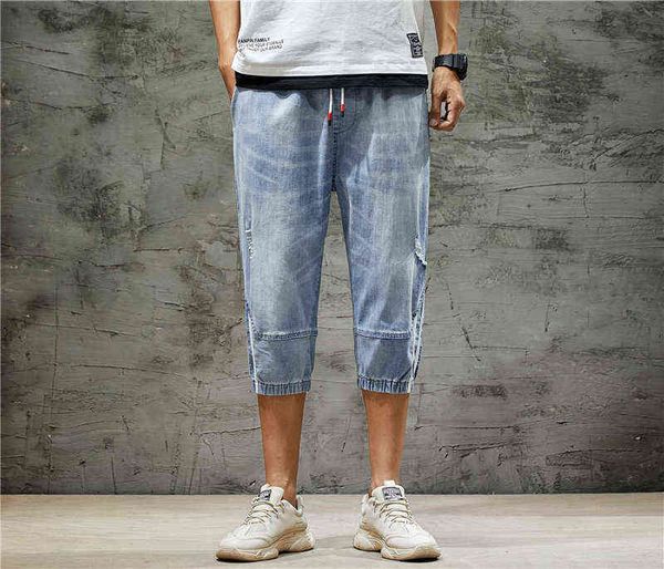 

2020 summer new men's calf-lenght short jeans fashion casual loose elastic denim shorts male brand clothes,y877 g1209, White;black