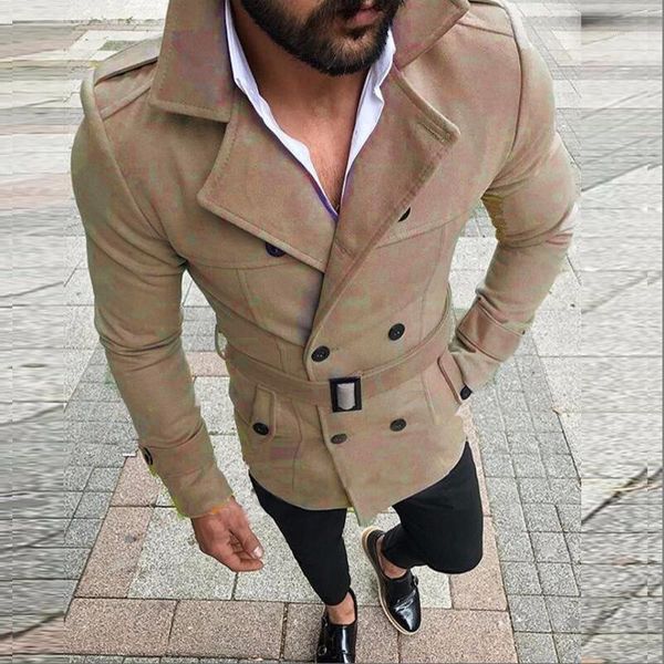 

2019 new arrival jackets men double breasted male long coat autumn turn-down collar pockets british style overcoat with sashes1, Black;brown