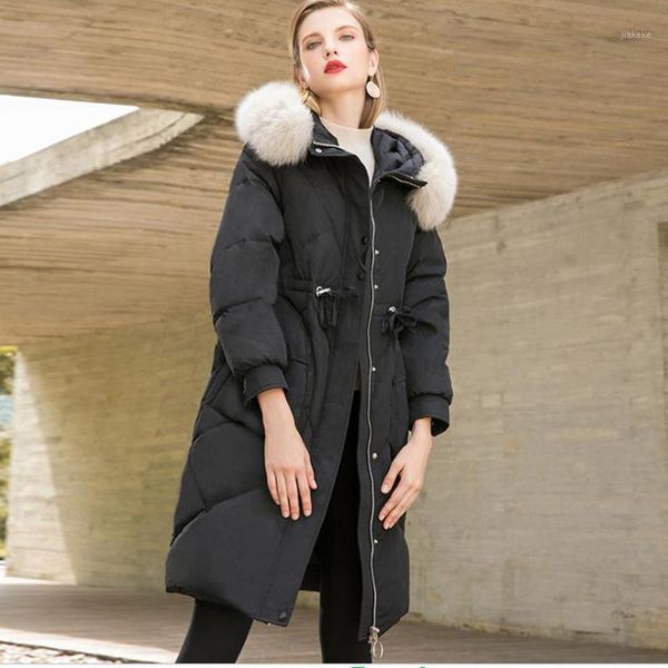 

winter women down coats coat 2018 female x-long jacket women thicken warm down coat fur collar pkhd7201, Black