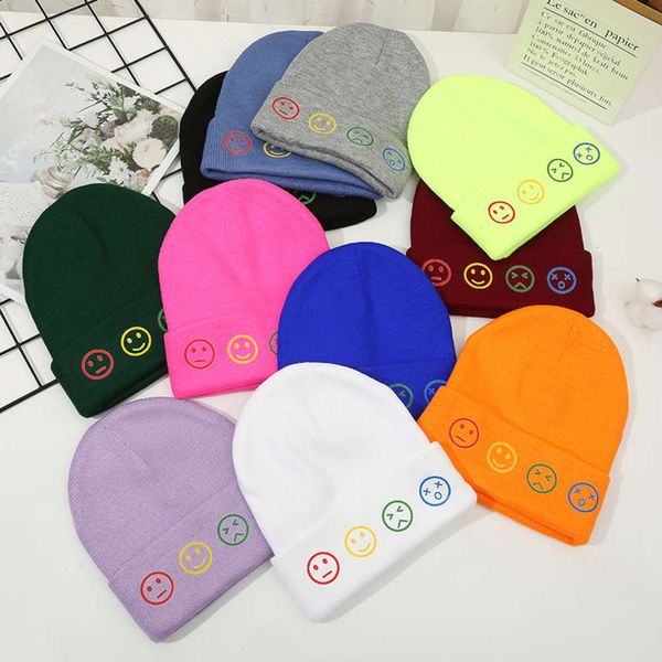 

hat version smiling face dome knitted warm going out fashion trendy versatile wool, Blue;gray