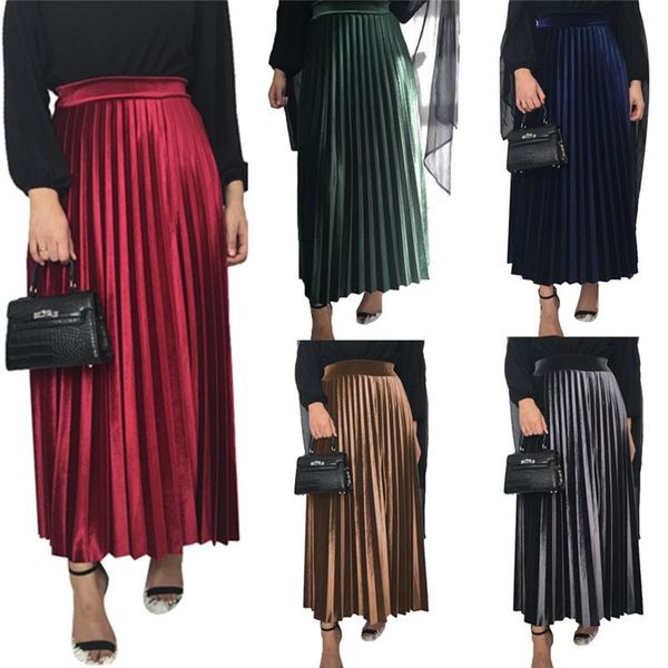 

skirts faldas mujer moda 2021 high waist long velvet pleated women bodycon maxi jupe longue femme plisowana spodnica, Black