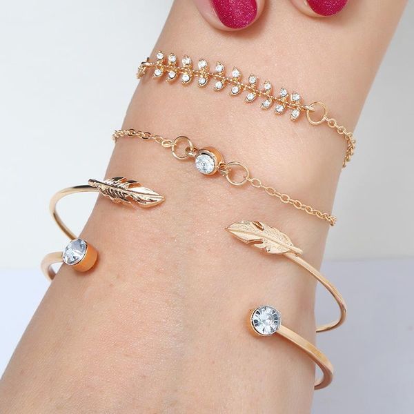 

bangle the female european and american fashion retro simple wild leaf bracelet four-piece, Black