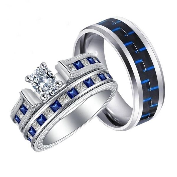 

cluster rings carofeez couple engagement wedding band fashion men zircon women set valentine's day lover gift, Golden;silver
