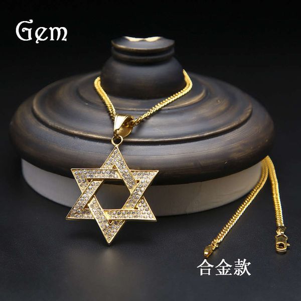 

hiphop new men's pendant with diamond david star alloy hip hop necklace, Silver