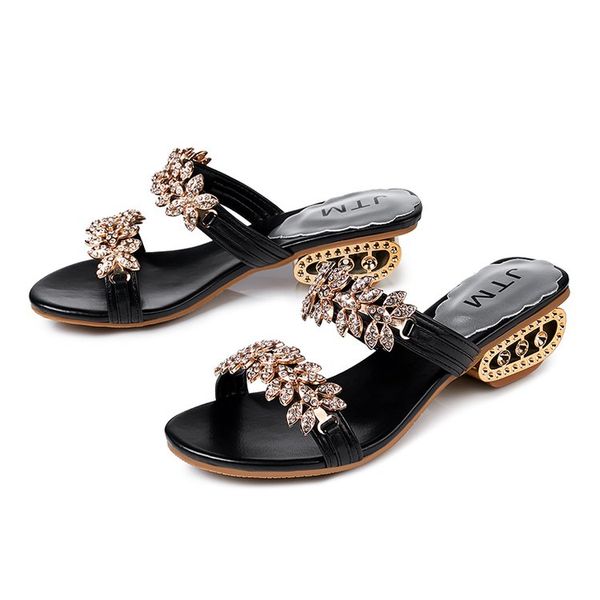 

2021 New women shoes slippers summer beach sandals Fashion women Rhinestone outdoor slippers flip flops shoes women mujerDress Shoes, Black 1