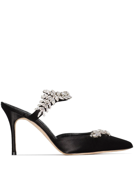 

slippers black satin crystal embellished mules shoes 90mm fashion